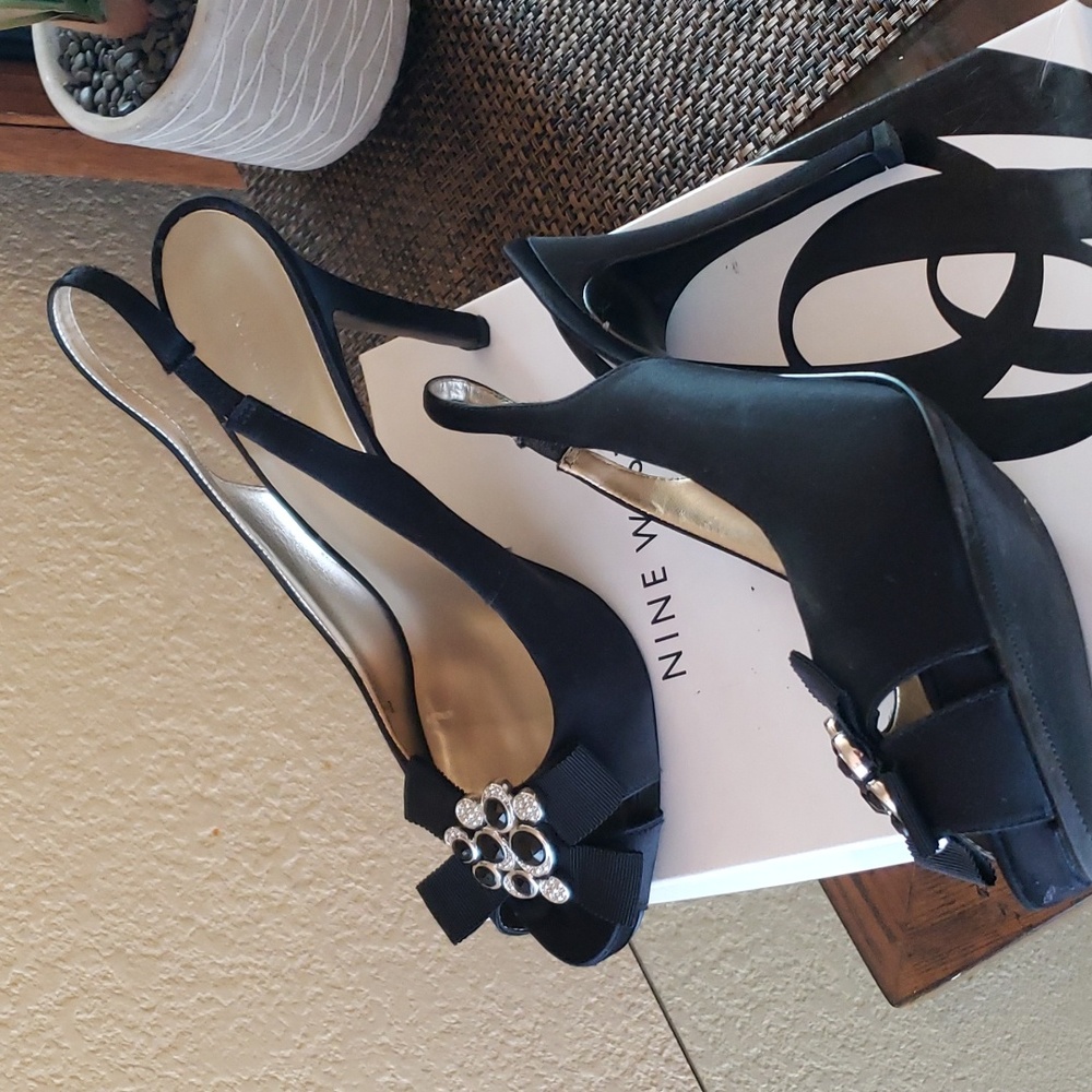 Nine west black open toe heel - Picture 3 of 6